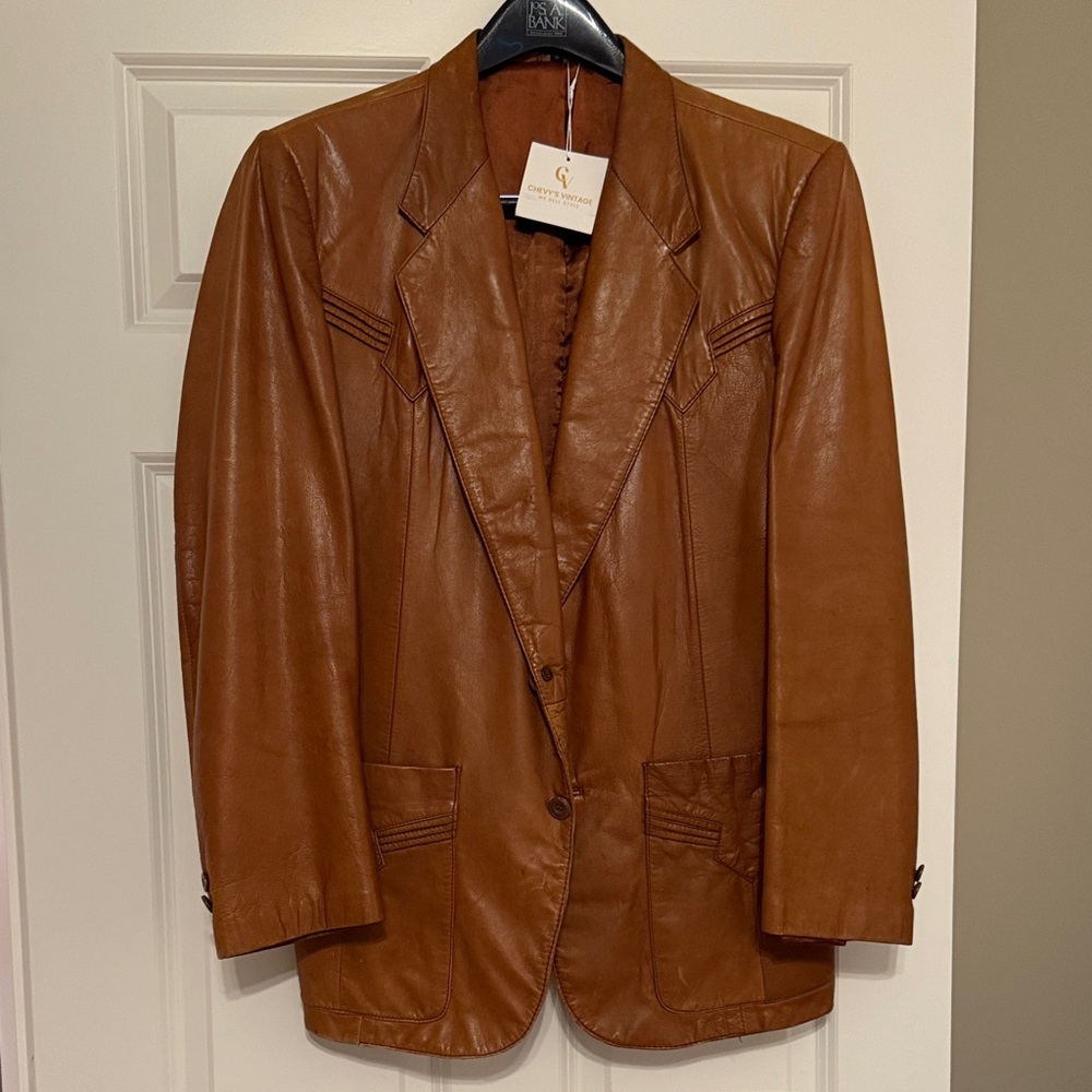 PIONEER Cognac Brown Vintage Leather Blazer Jacket